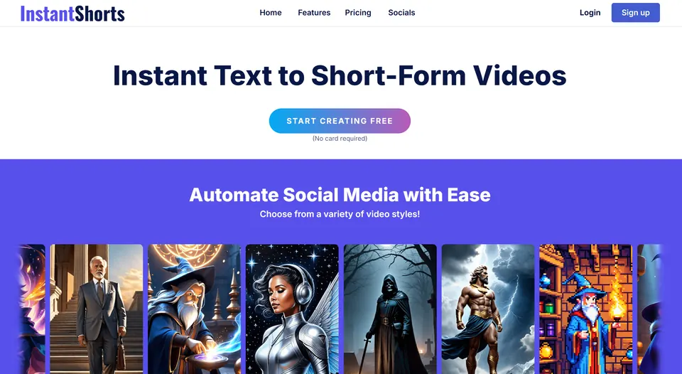 InstantShorts AI platform